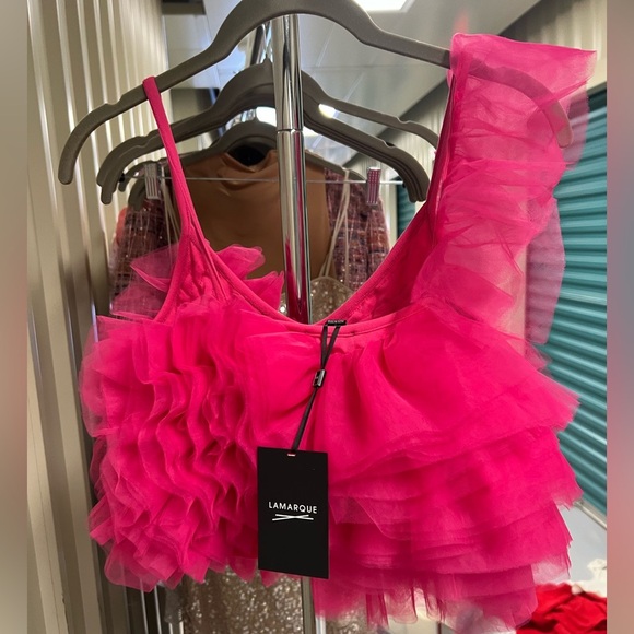 NWT LAMARQUE feleta ruffled tulle top in pink | $325 | size small - Picture 4 of 8